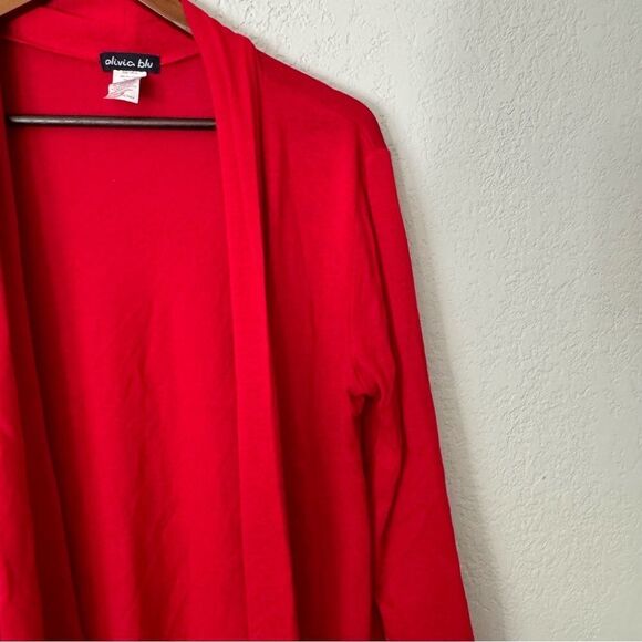 Women's Olivia Blu Red Open Cardigan Sweater - Picture 3 of 6
